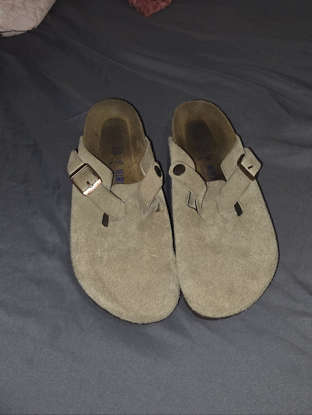 Girl's Birkenstock Suede Slip-On Clog in Taupe with Buckle